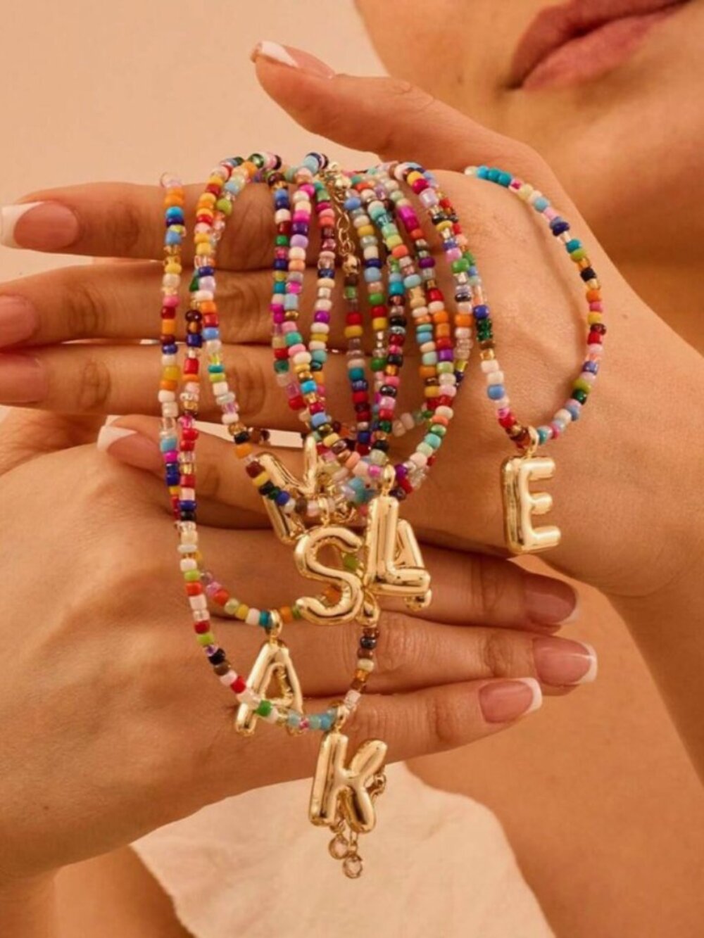 Viral Gold Initial “K” Pendant on Dainty Beaded Necklace (NEW & SO CUTE!)
